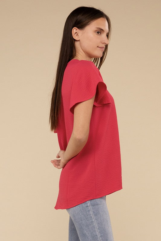 ZENANA Woven Airflow Flutter Sleeve Top