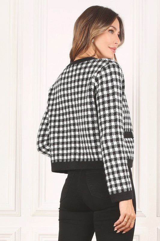 Lilou Black check knitted jacket