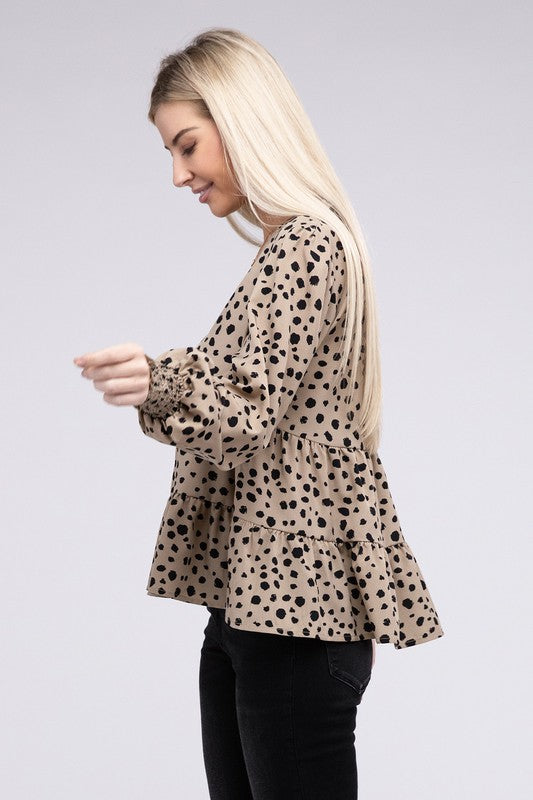 Nuvi Apparel Leopard Print Ruffle Hem Blouse