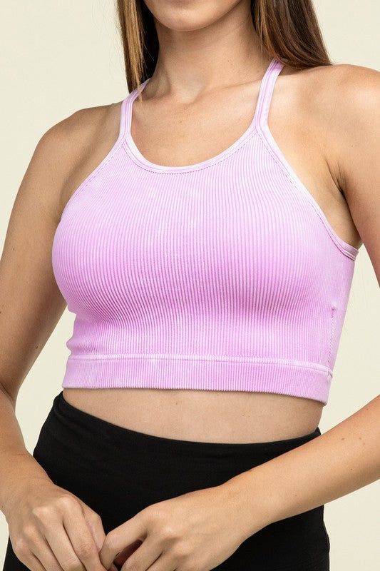 ZENANA Washed Ribbed Seamless Cropped Cami Top