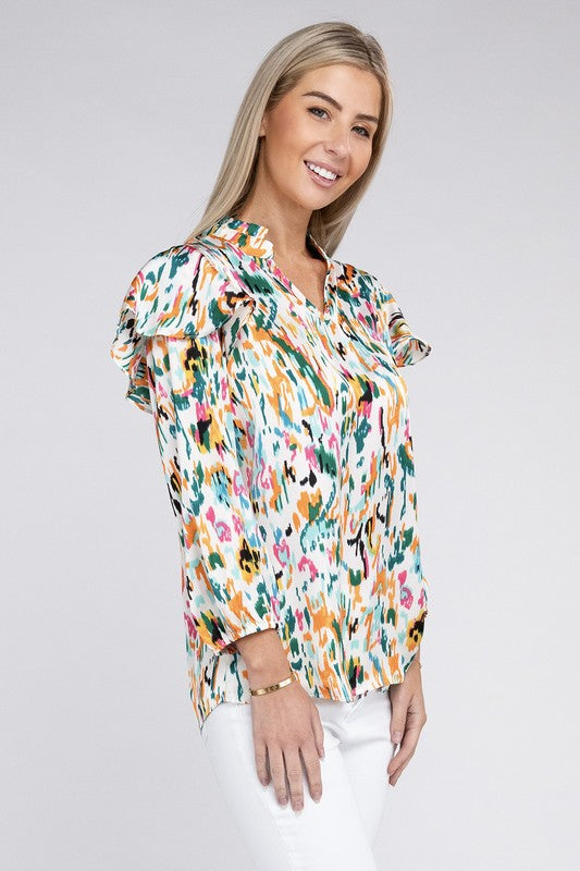 Nuvi Apparel Multicolor Print Ruffle Blouse