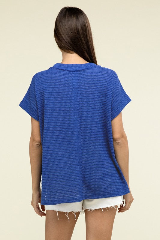 ZENANA Brushed Waffle Exposed-Seam Short Sleeve Top