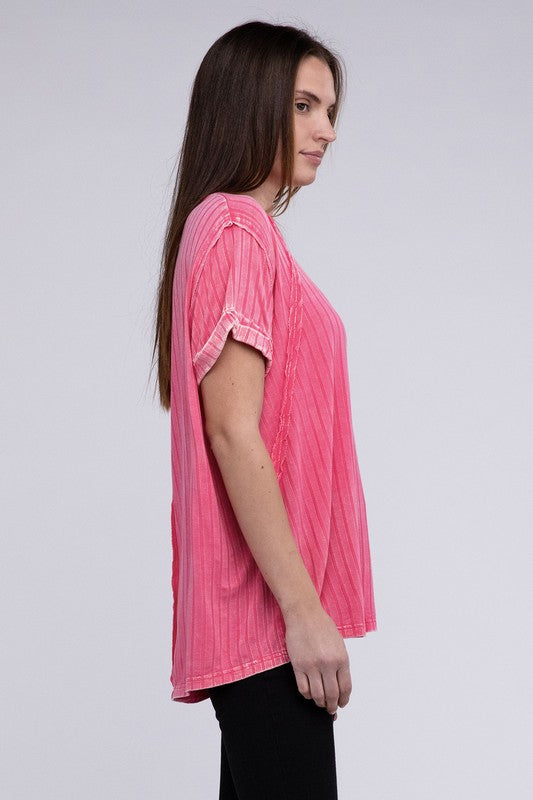 ZENANA Ribbed Raglan Dolman Sleeve Boat-Neck Top