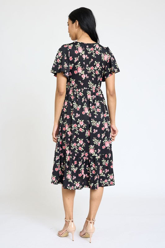 EG fashion Floral Angel Sleeve Midi Dress