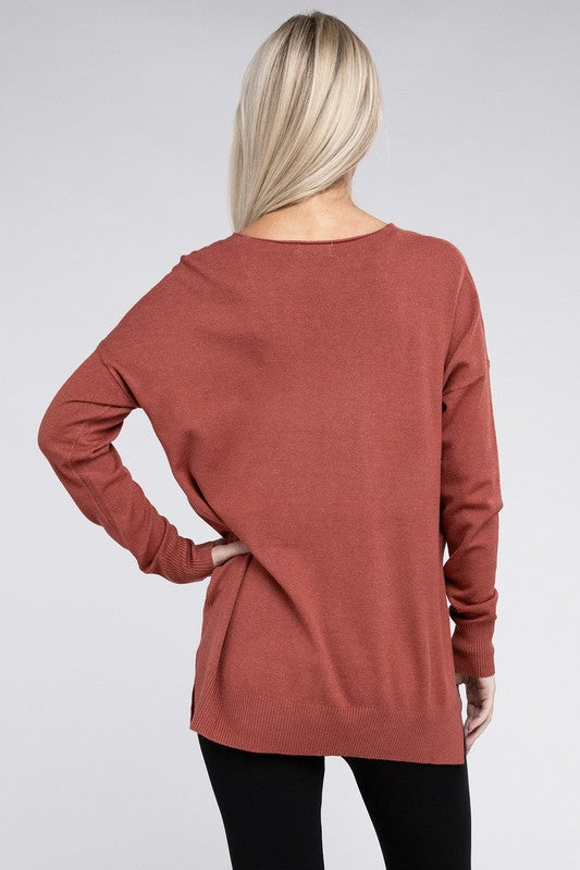 ZENANA Garment Dyed Front Seam Sweater