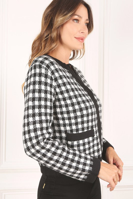 Lilou Black check knitted jacket