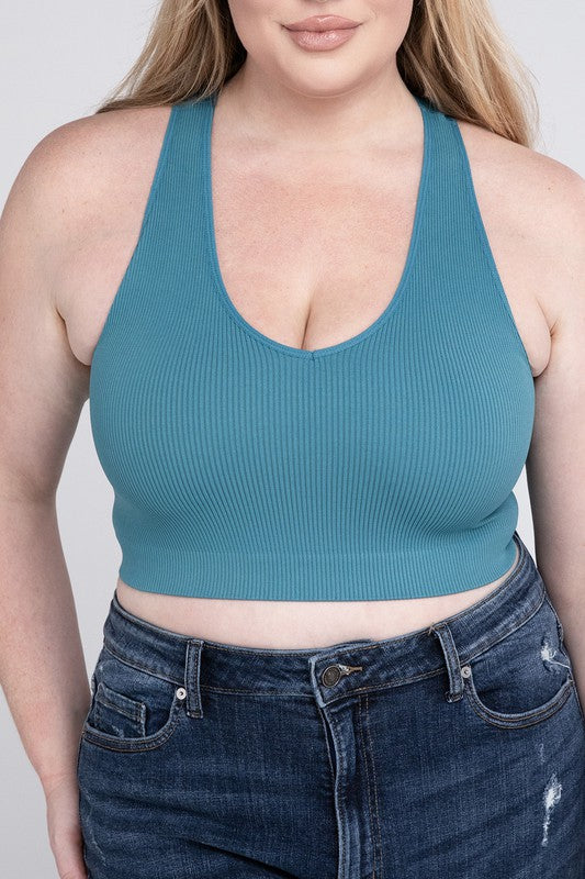 Plus Size Ribbed Cropped Tank Top