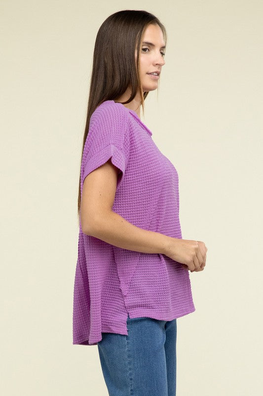 ZENANA Brushed Waffle Exposed-Seam Short Sleeve Top