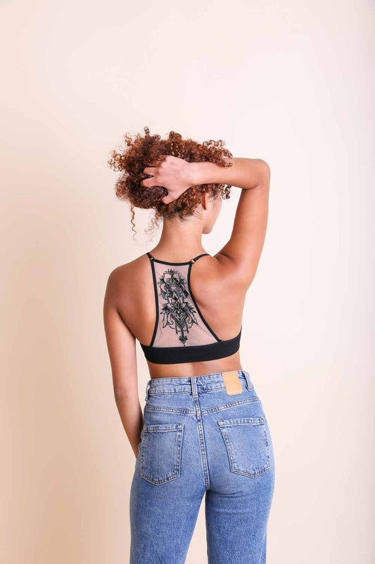 Leto Tattoo Mesh Racerback Bralette