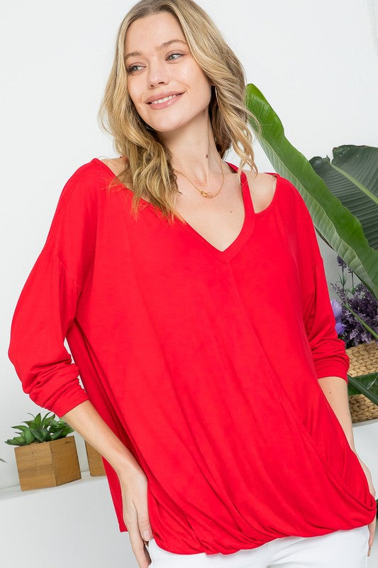 e Luna SOLID CROSSOVER SEXY BLOUSES TOP