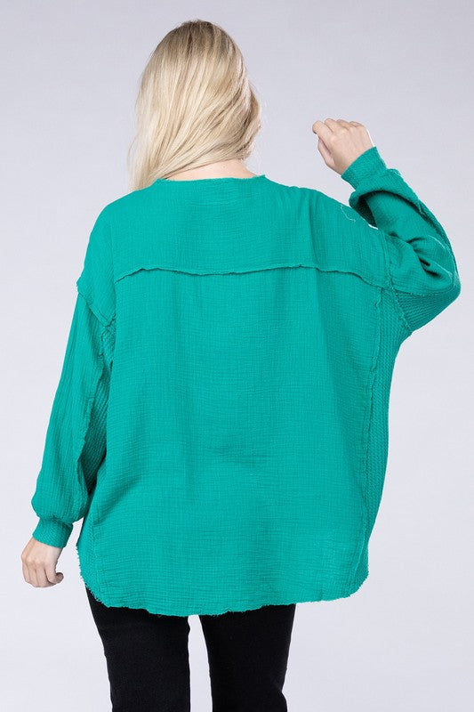 Load image into Gallery viewer, ZENANA Double Gauze Oversized 3/4 Button Henley Neck Top
