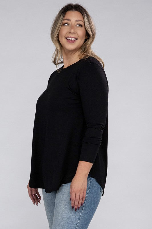 Load image into Gallery viewer, ZENANA Plus Long Sleeve Round Neck Round Hem Top

