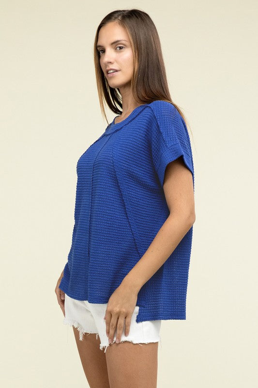 ZENANA Brushed Waffle Exposed-Seam Short Sleeve Top