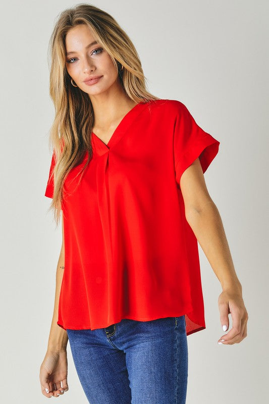 Davi & Dani V-Neck Dolman Sleeve Solid Basic Top