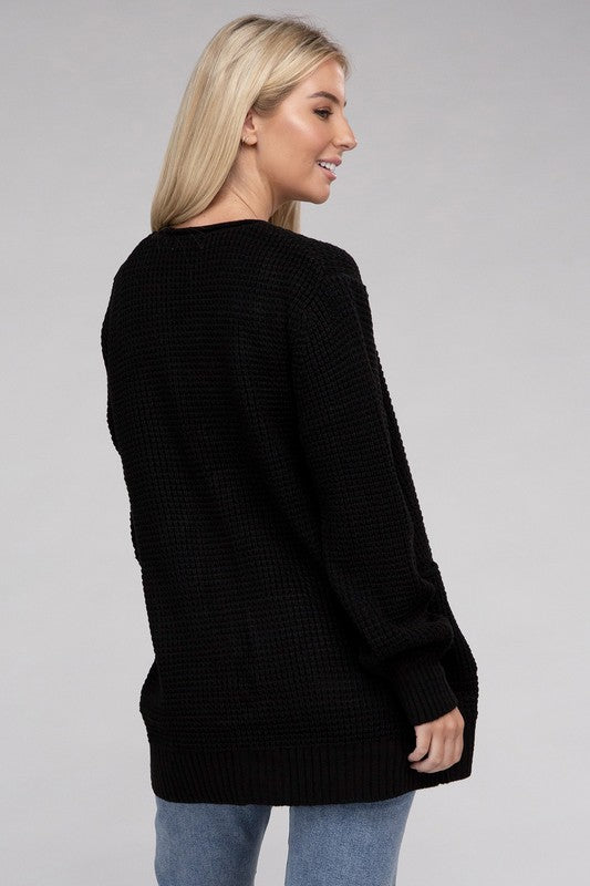 ZENANA Low Gauge Waffle Open Cardigan Sweater