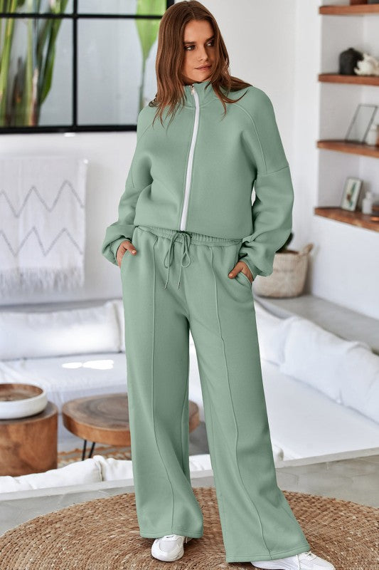 JUNIPER BLVD Solid Zip-Up Jacket and Drawstring Pants Set