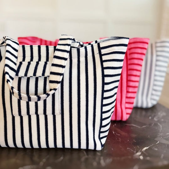 Ellison and Young Jumbo Terry Cloth Carryall Striped Beach Bag