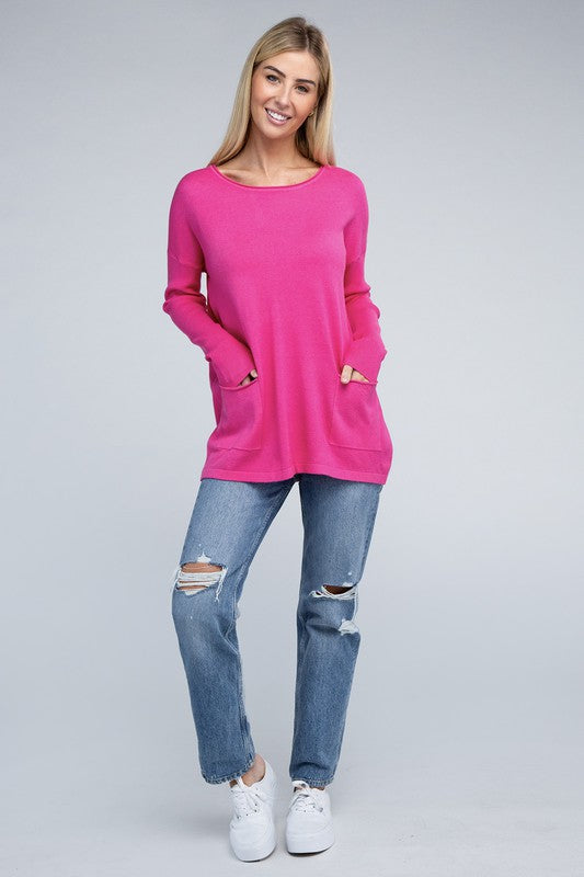 Zenana - Viscose Front Pocket Sweater