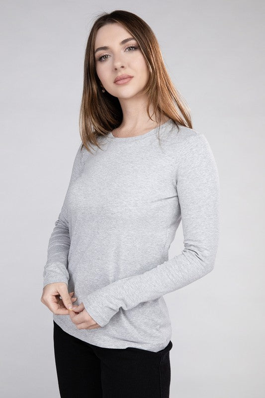 ZENANA Cotton Crew Neck Long Sleeve T-Shirt