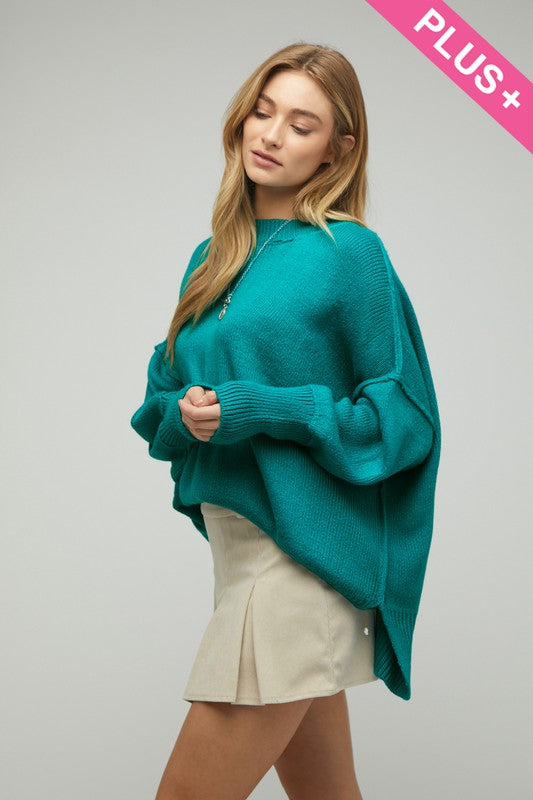 Load image into Gallery viewer, Davi &amp;amp; Dani Plus Solid Boat Neck Long Sleeve Sweater
