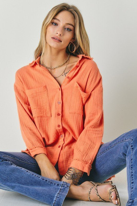 Davi & Dani Solid Button Down Long Sleeve Shirt