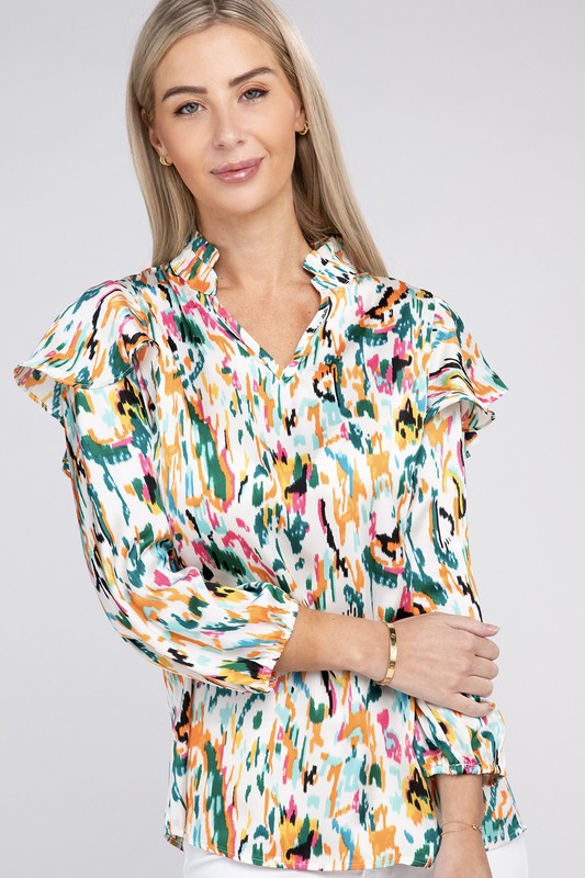 Nuvi Apparel Multicolor Print Ruffle Blouse