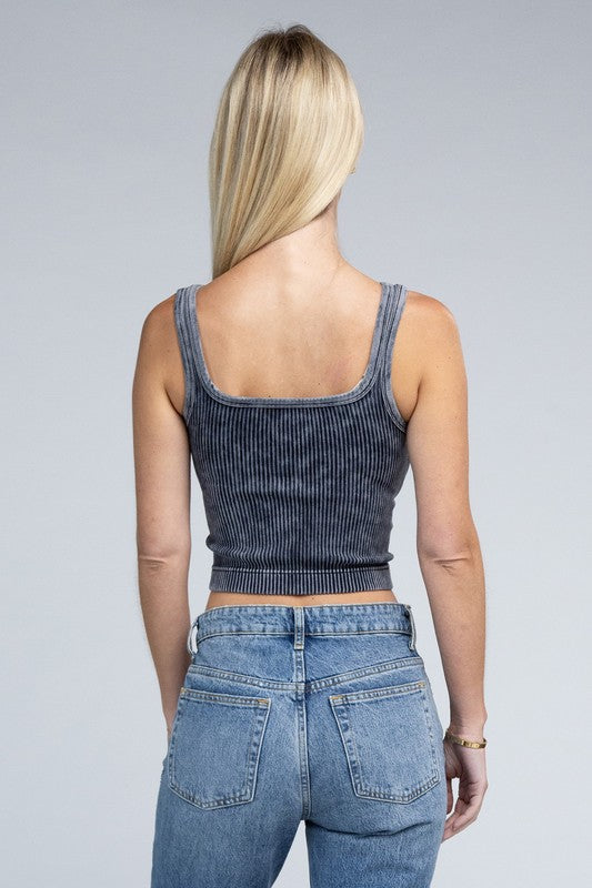 Load image into Gallery viewer, ZENANA 2-Way Neckline Washed Ribbed Cropped Tank Top
