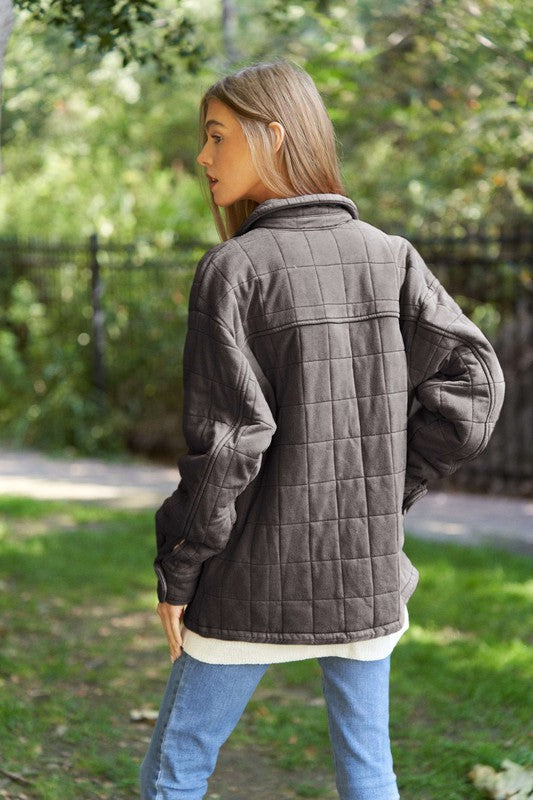 Load image into Gallery viewer, Davi &amp;amp; Dani Solid Mineral Wash Quilted Pockets Shacket
