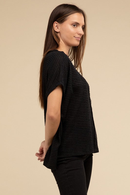 ZENANA Dolman Short Sleeve Jacquard Sweater