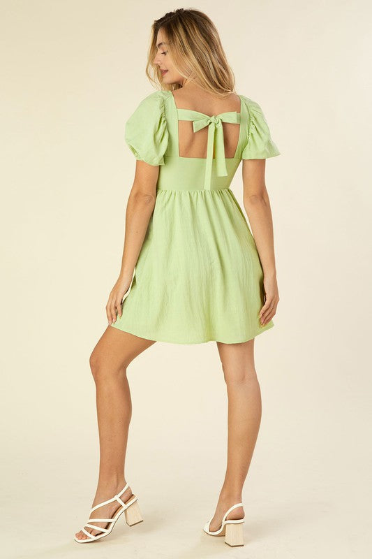 Lilou Tie back dress with puff sleeves