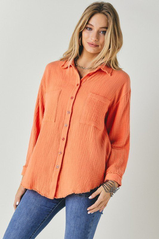 Davi & Dani Solid Button Down Long Sleeve Shirt