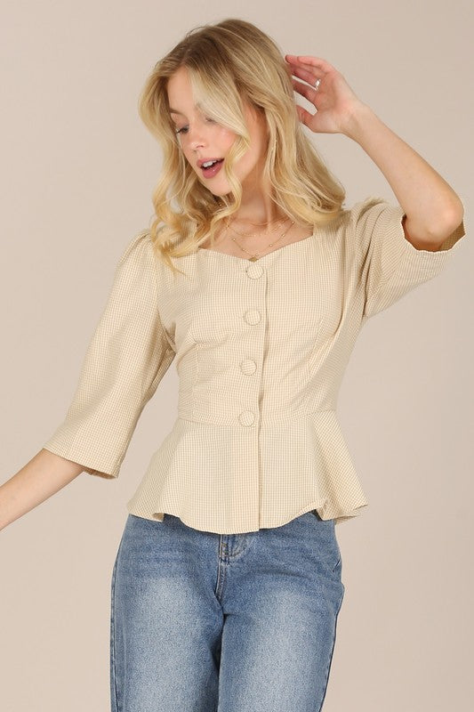 Lilou 3/4 Sleeve front button blouse
