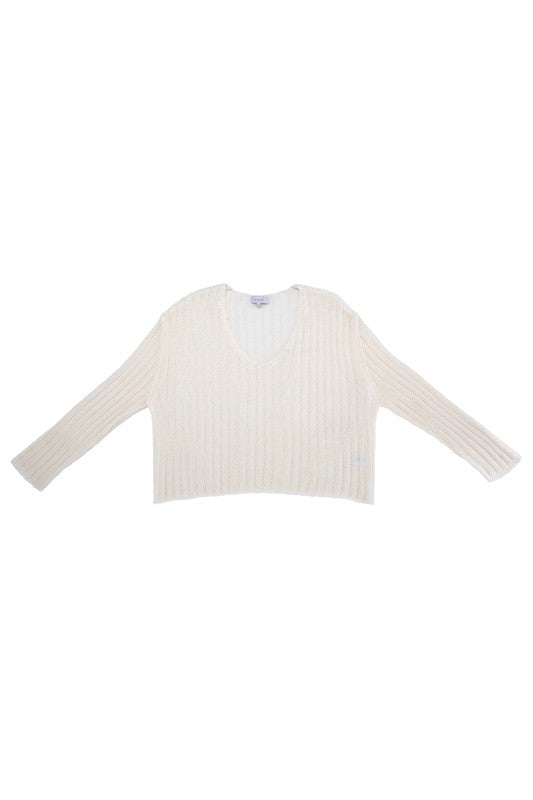 Lilou Variegated rib V neck sweater