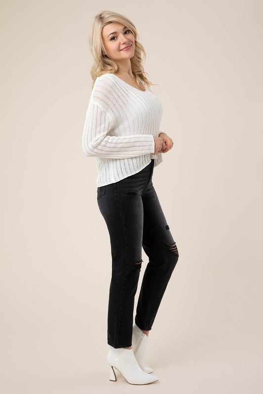 Lilou Variegated rib V neck sweater