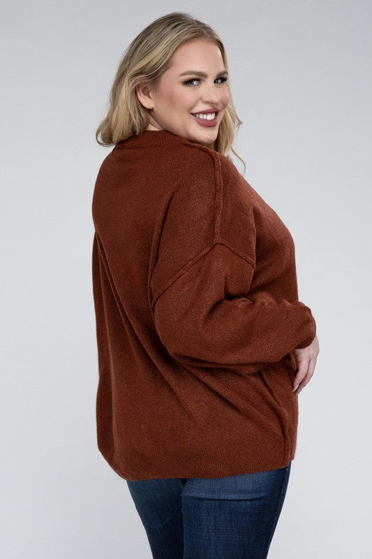 Load image into Gallery viewer, ZENANA Plus Oversized Round Neck Raw Seam Melange Sweater
