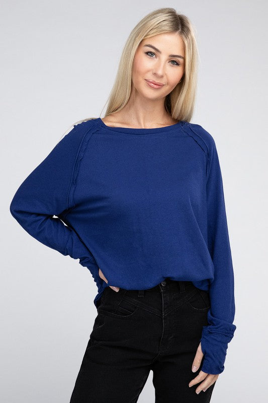 ZENANA Cotton Raglan Sleeve Thumbhole Top