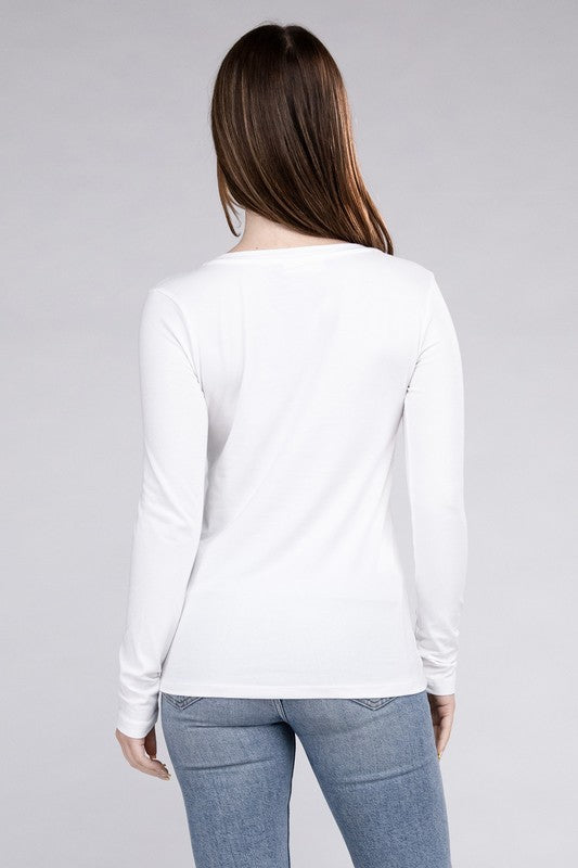 ZENANA Cotton V-Neck Long Sleeve T-Shirt