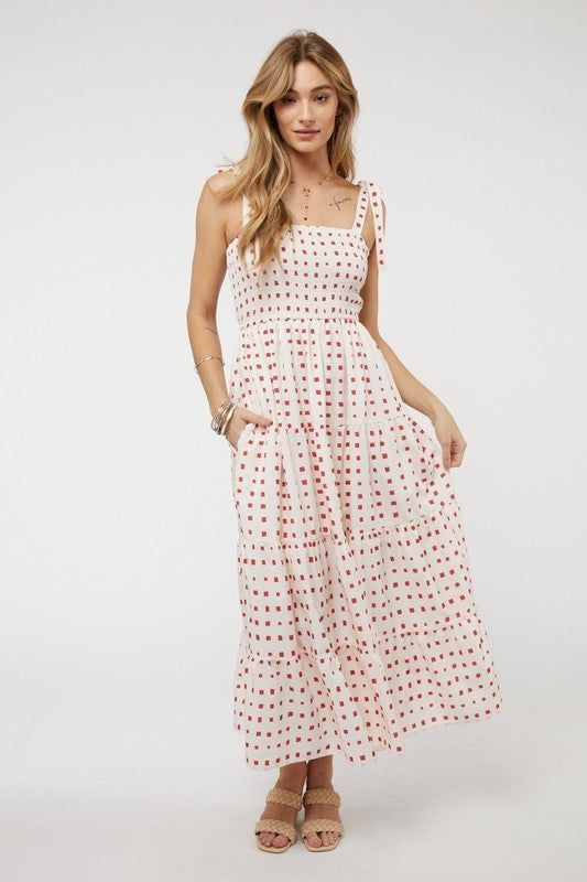 Davi & Dani Printed Smocked Ruffle Maxi Dress