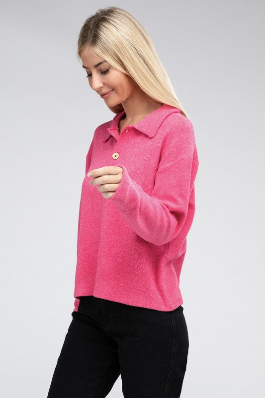 Load image into Gallery viewer, ZENANA Brushed Melange Hacci Collared Sweater
