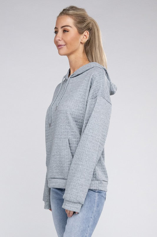 Load image into Gallery viewer, Nuvi Apparel Textured Pocket Drawstring Hoodie
