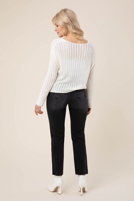 Lilou Variegated rib V neck sweater