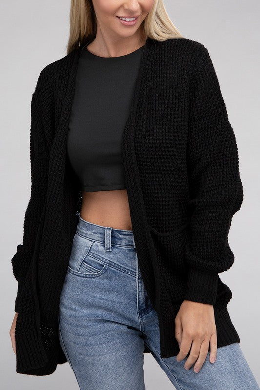 ZENANA Low Gauge Waffle Open Cardigan Sweater