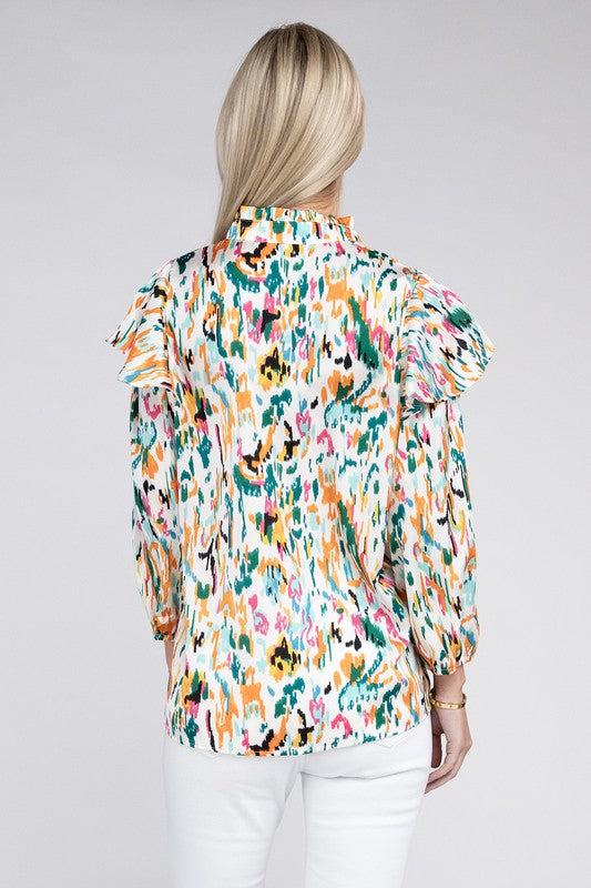 Nuvi Apparel Multicolor Print Ruffle Blouse