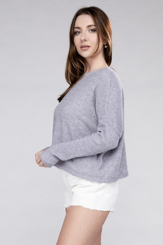 ZENANA Ribbed Dolman Long Sleeve Sweater