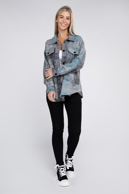 Nuvi Apparel Grey Check Pocketed Shacket