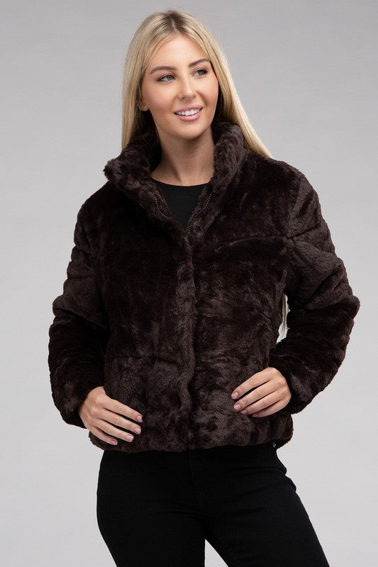 Ambiance Apparel Junior Fluffy Zip-Up Sweater Jacket