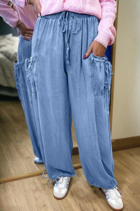 JUNIPER BLVD Drawstring Elastic-Waist Pocket Loose Denim Pants