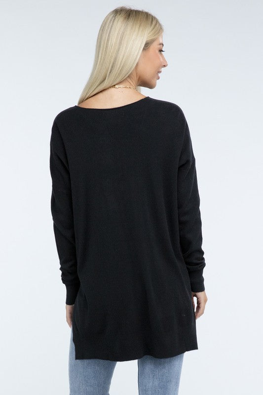 ZENANA Hi-Low Hem Front Seam Sweater