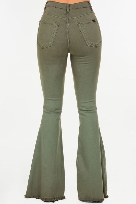 GJG Denim Bell Bottom Jean in Olive- Inseam 32"