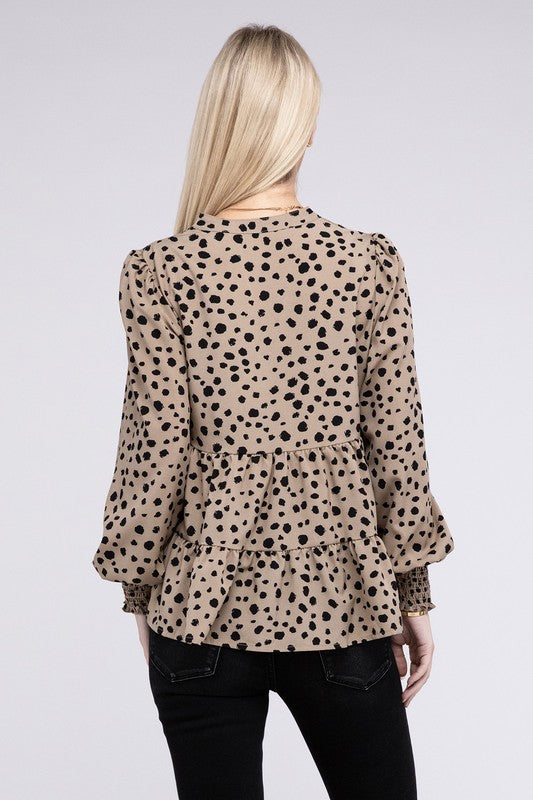 Nuvi Apparel Leopard Print Ruffle Hem Blouse